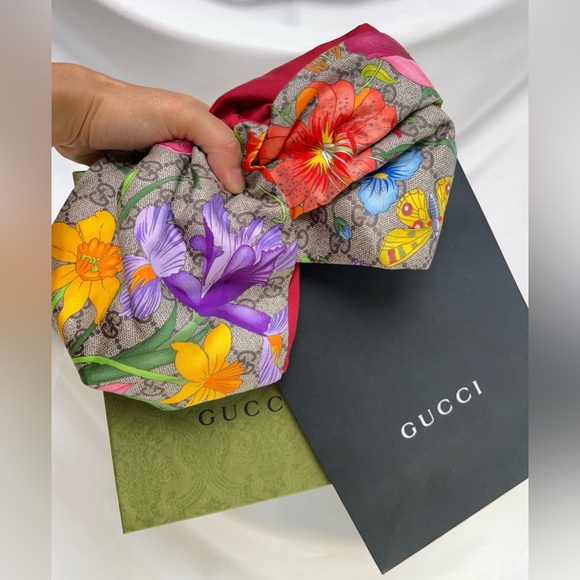 Auth Gucci GG Silk Monogram Flora Print Headband In Red - Picture 1 of 13